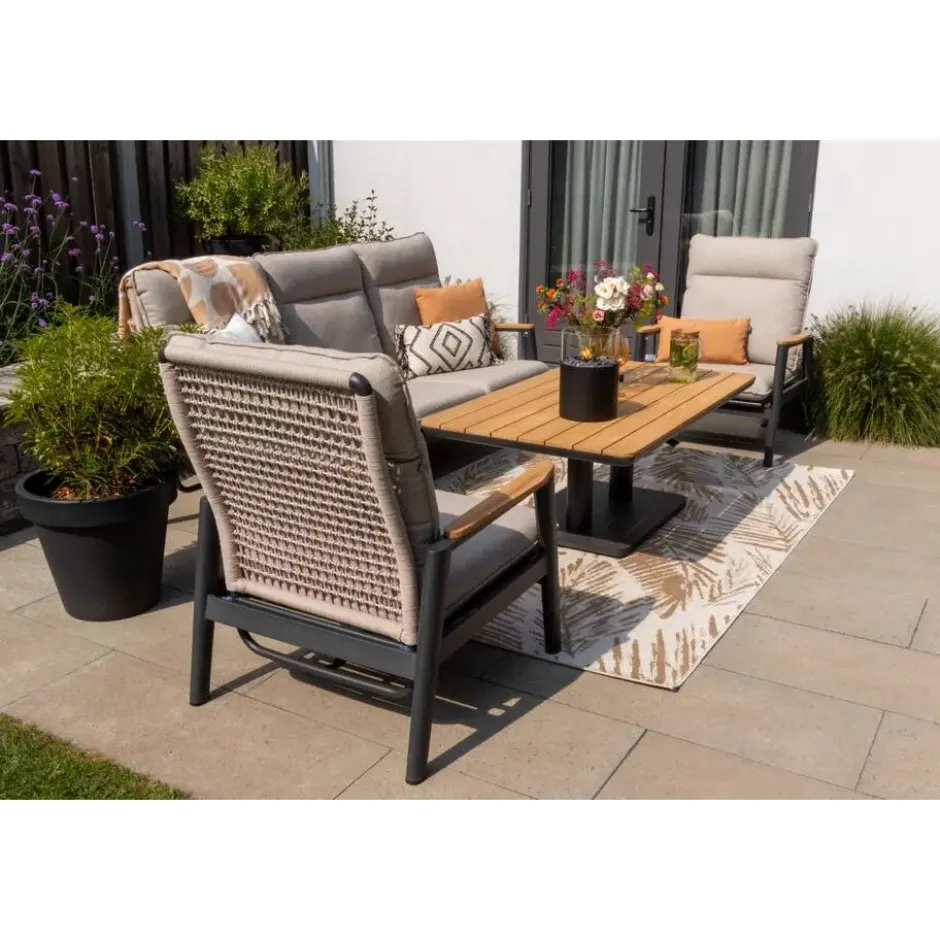 Solaro/Medina up&down verstelbare (5-pers.) stoel-bank loungeset - Zand / Teak