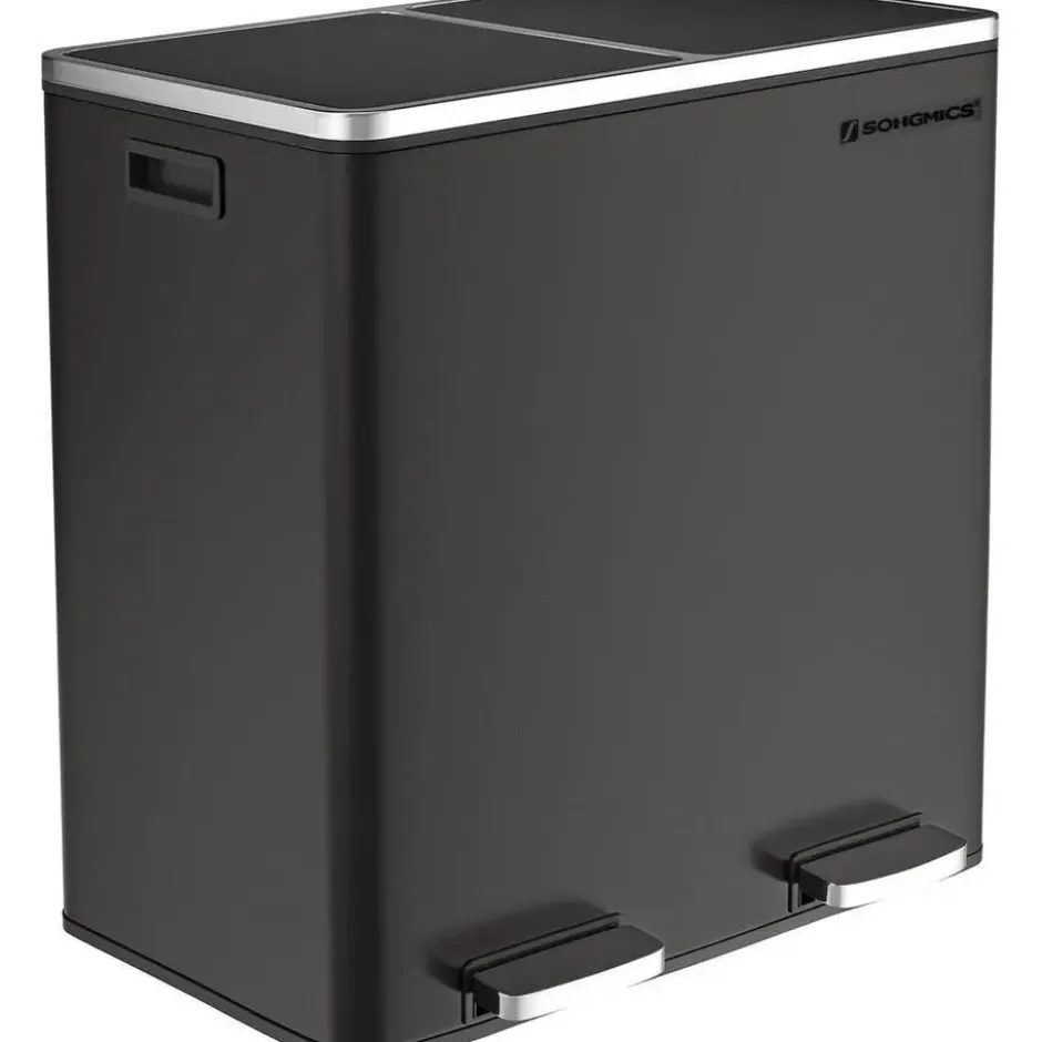 Songmics Prullenbak Met 2 Compartimenten - 2 x 30 L - Met Zwart