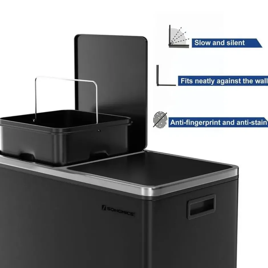 Songmics Prullenbak Met 2 Compartimenten - 2 x 30 L - Met Zwart