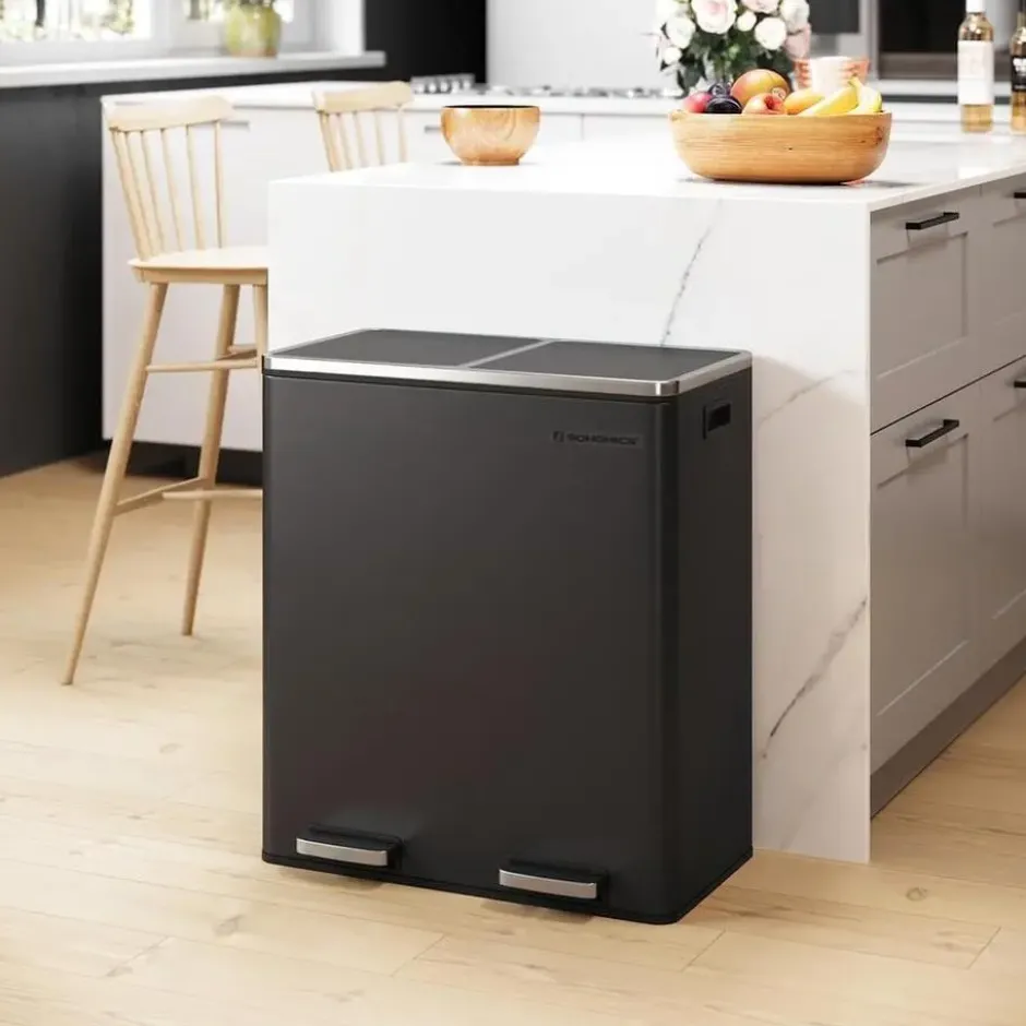 Songmics Prullenbak Met 2 Compartimenten - 2 x 30 L - Met Zwart