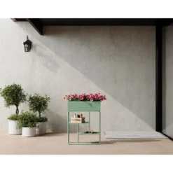 Staande plantenbak ALIPIAL - 60 cmx25 cmx80 cm - Amandelgroen Metaal