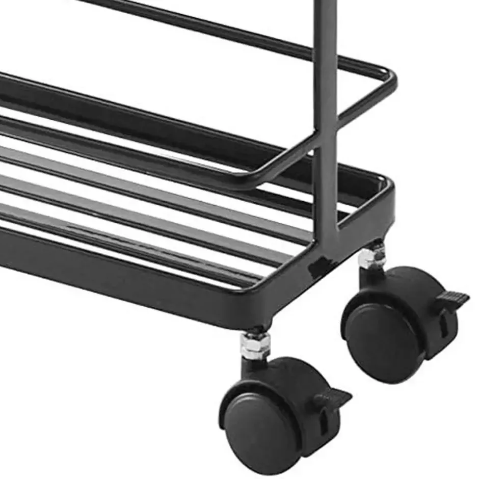 Stalen trolley op wielen - Zwart - 12x38x66 cm