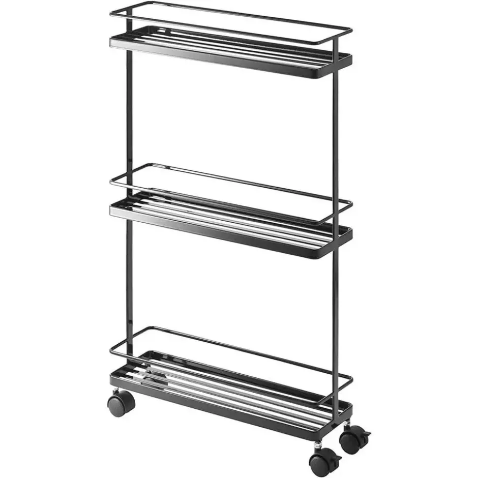Stalen trolley op wielen - Zwart - 12x38x66 cm