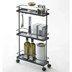 Stalen trolley op wielen - Zwart - 12x38x66 cm