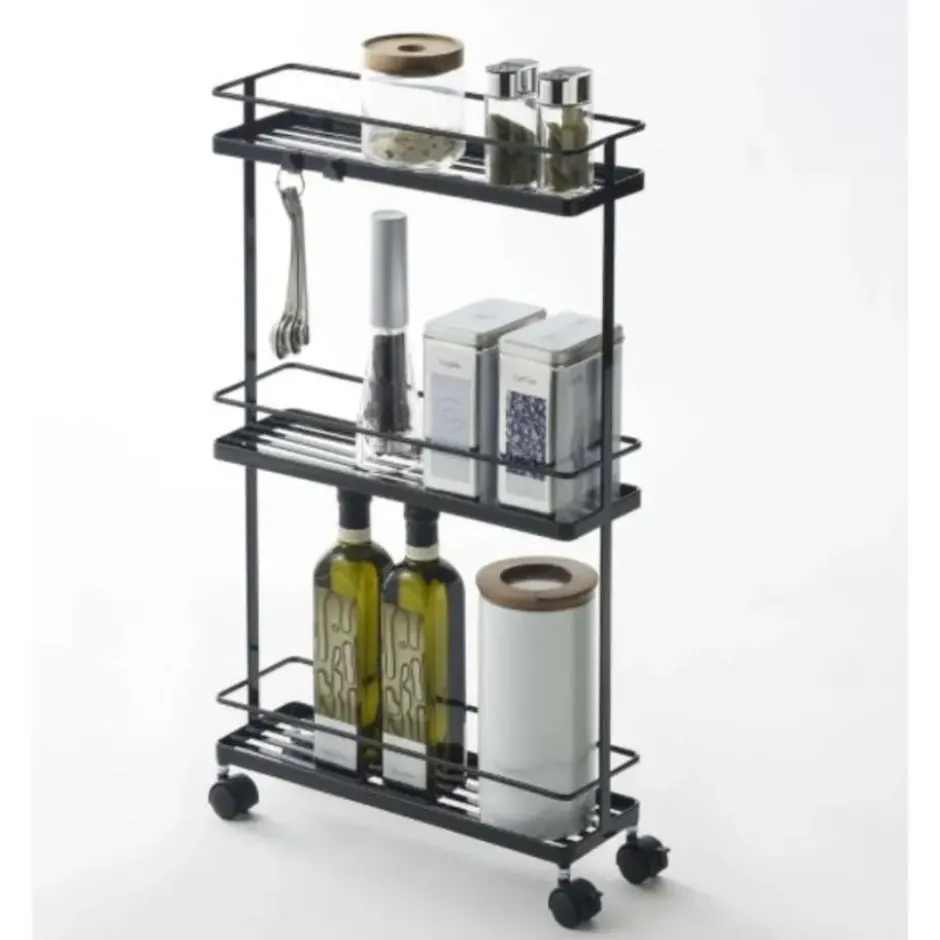 Stalen trolley op wielen - Zwart - 12x38x66 cm