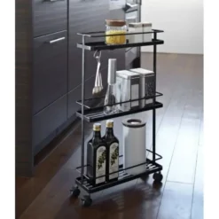 Stalen trolley op wielen - Zwart - 12x38x66 cm