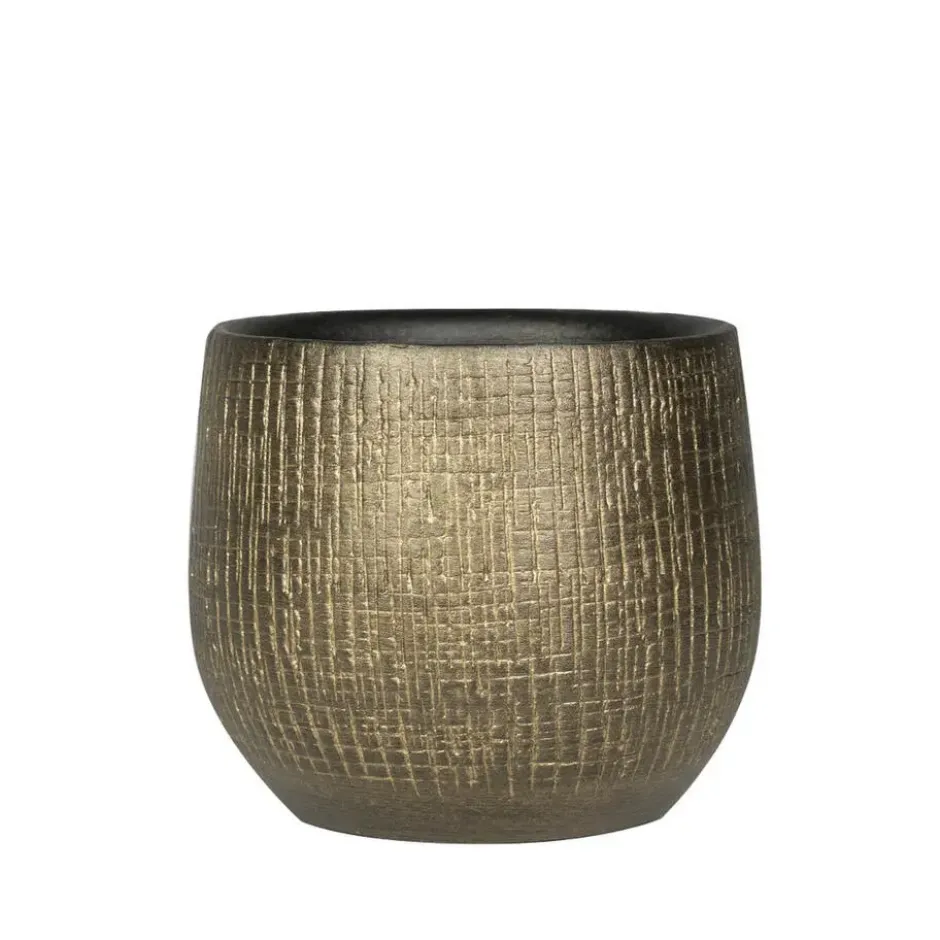 Steege Plantenpot - keramiek - goud metaal look - 15 x 13 cm