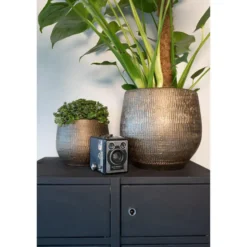 Steege Plantenpot - keramiek - goud metaal look - 15 x 13 cm
