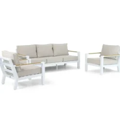 Stoel en Bank Loungeset 5 personen Aluminium/Polywood (teakfinish) Wit