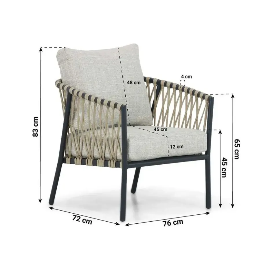 Stoel en Bank Loungeset 5 personen Aluminium/rope Grijs Lifestyle Garden