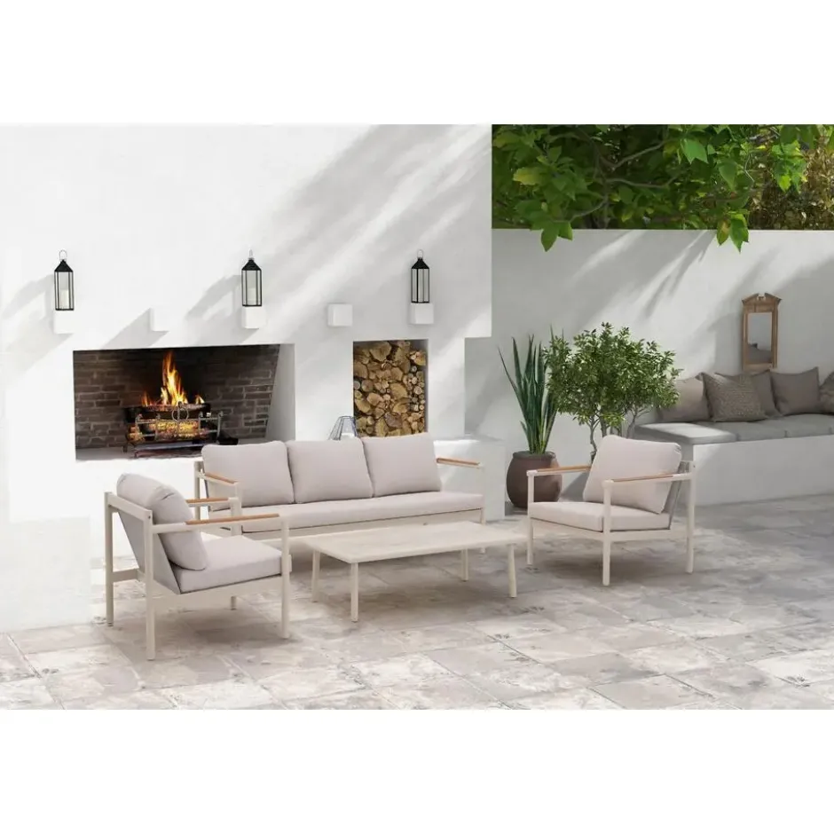 Stoel en Bank Loungeset 5 personen Aluminium Taupe Lifestyle Garden Furniture