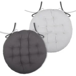 Stof Textile stoelkussen rond - licht/donkergrijs - 2 zijden