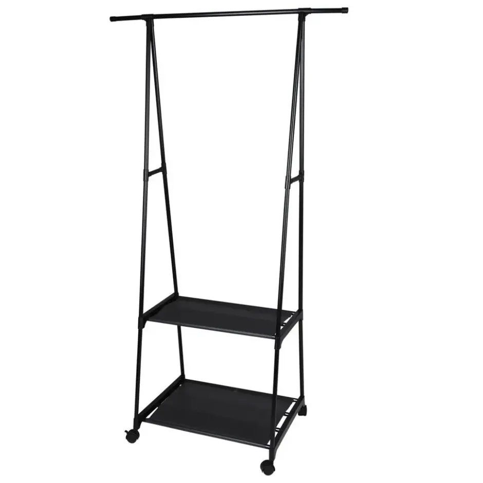 Storage Solutions Kledingrek met planken - metaal - op wielen - zwart - 85 x 45