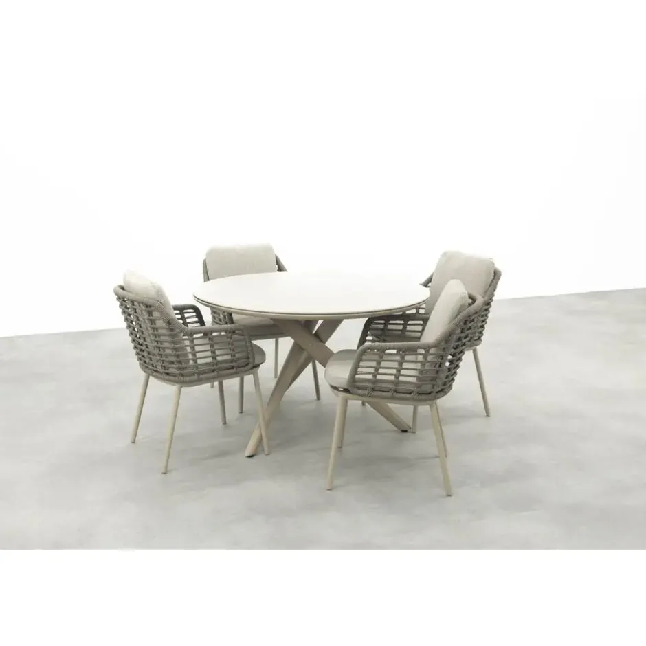 Taste Puglia/Dublin ronde tuinset Ø120 cm. (5-delig) - Latte