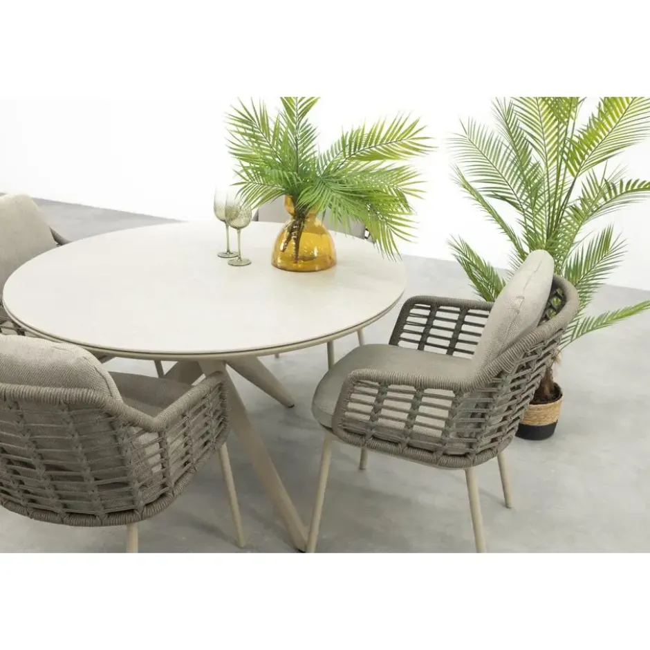 Taste Puglia/Dublin ronde tuinset Ø120 cm. (5-delig) - Latte