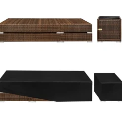 tectake aluminium rotan ligstoelen set - bruin - bijzettafel met opbergruimte