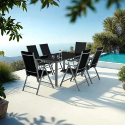 tectake Aluminium tuinset 6+1 - Antraciet