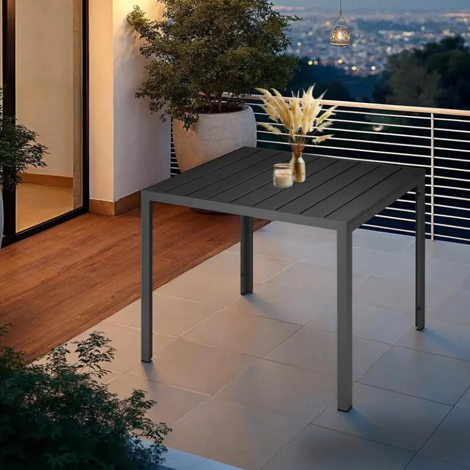 tectake Aluminium tuintafel Maren met in hoogte verstelbare poten 90x90x74,5cm
