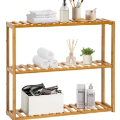 tectake Badkamerrek van bamboe 60x15x54,5cm, Bruin