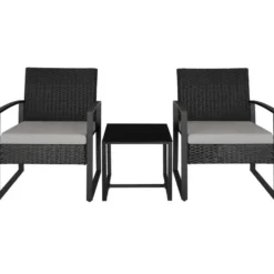 tectake - balkonset Granada - wicker - zwart