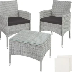 tectake - balkonset Luzern - wicker - lichtgrijs - 403702