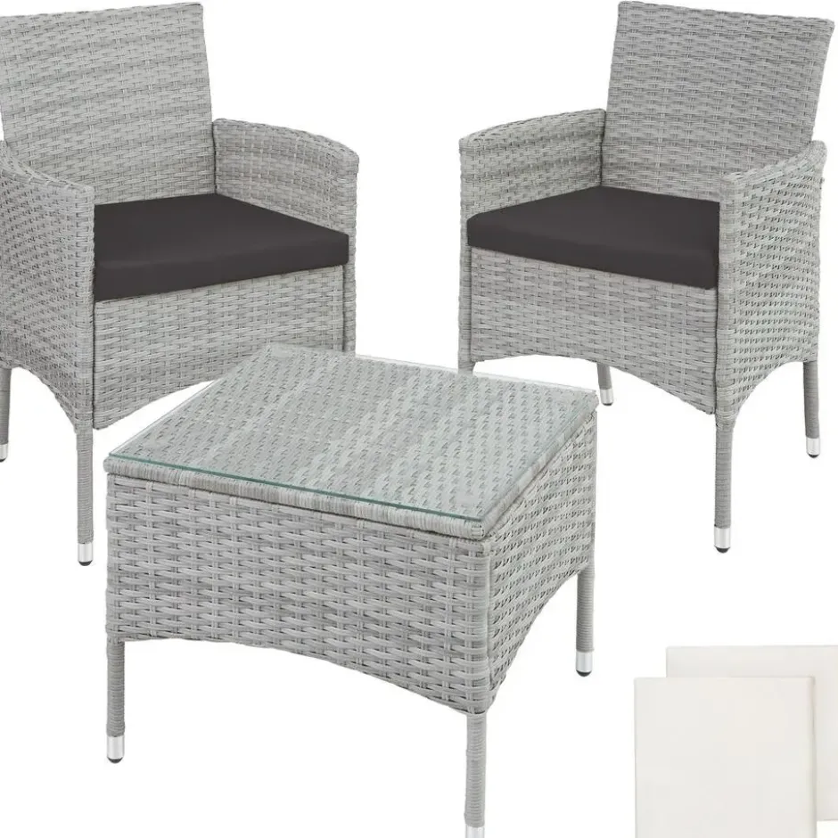 tectake - balkonset Luzern - wicker - lichtgrijs - 403702