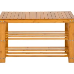 tectake Bamboe schoenenbank met 2 niveaus en bank 70x28x45,5cm, Bruin