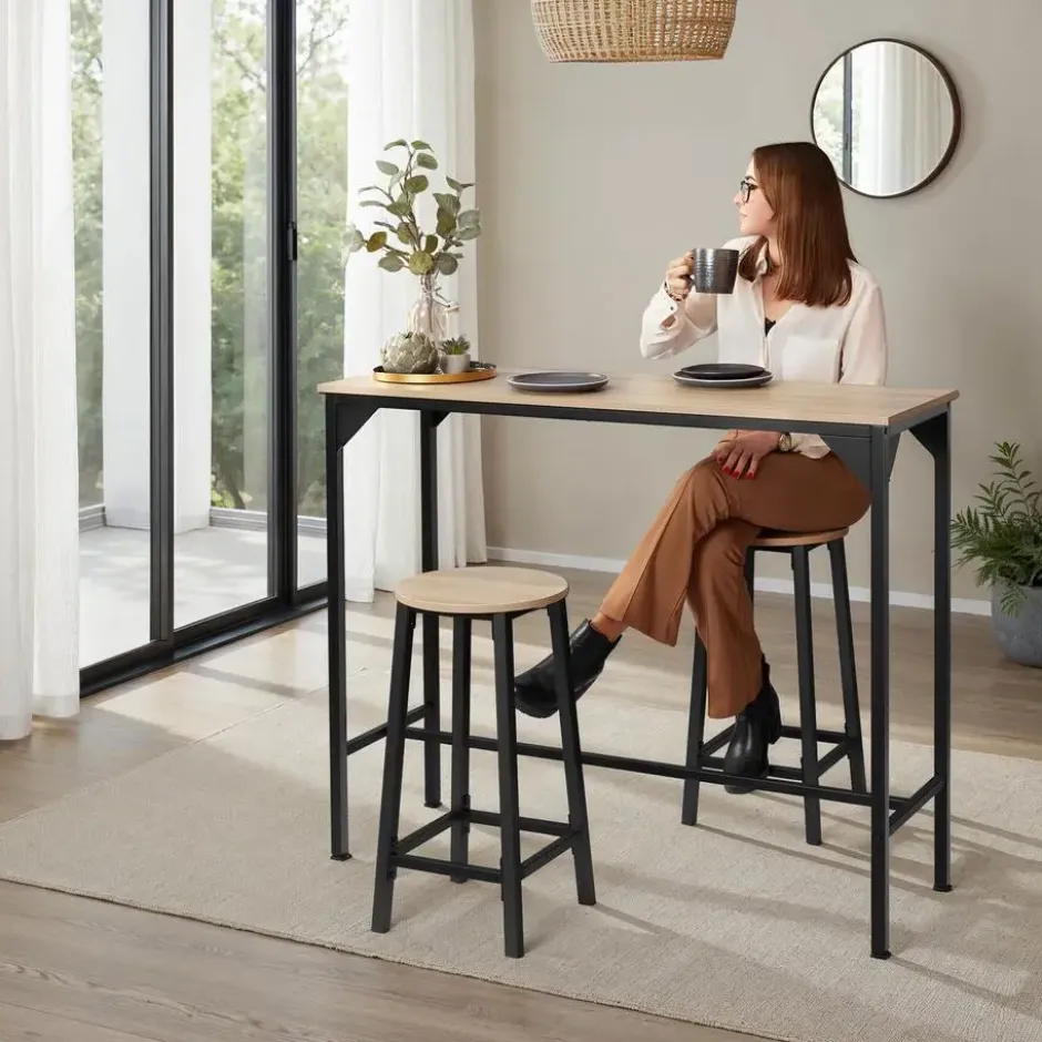 tectake Bartafel Kerry 120x40x100,5cm, Industrieel Licht Hout, Eiken Sonoma