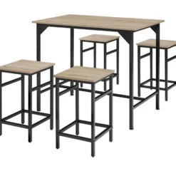 tectake Bartafelset Edinburgh 4+1, Industrieel Licht Hout, Eiken Sonoma