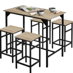 tectake Bartafelset Edinburgh 4+1, Industrieel Licht Hout, Eiken Sonoma