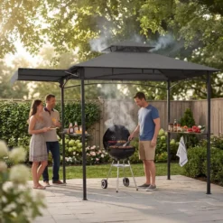 tectake BBQ Paviljoen - Waterdicht - Dubbel Dak - 316x150x250cm - Antraciet
