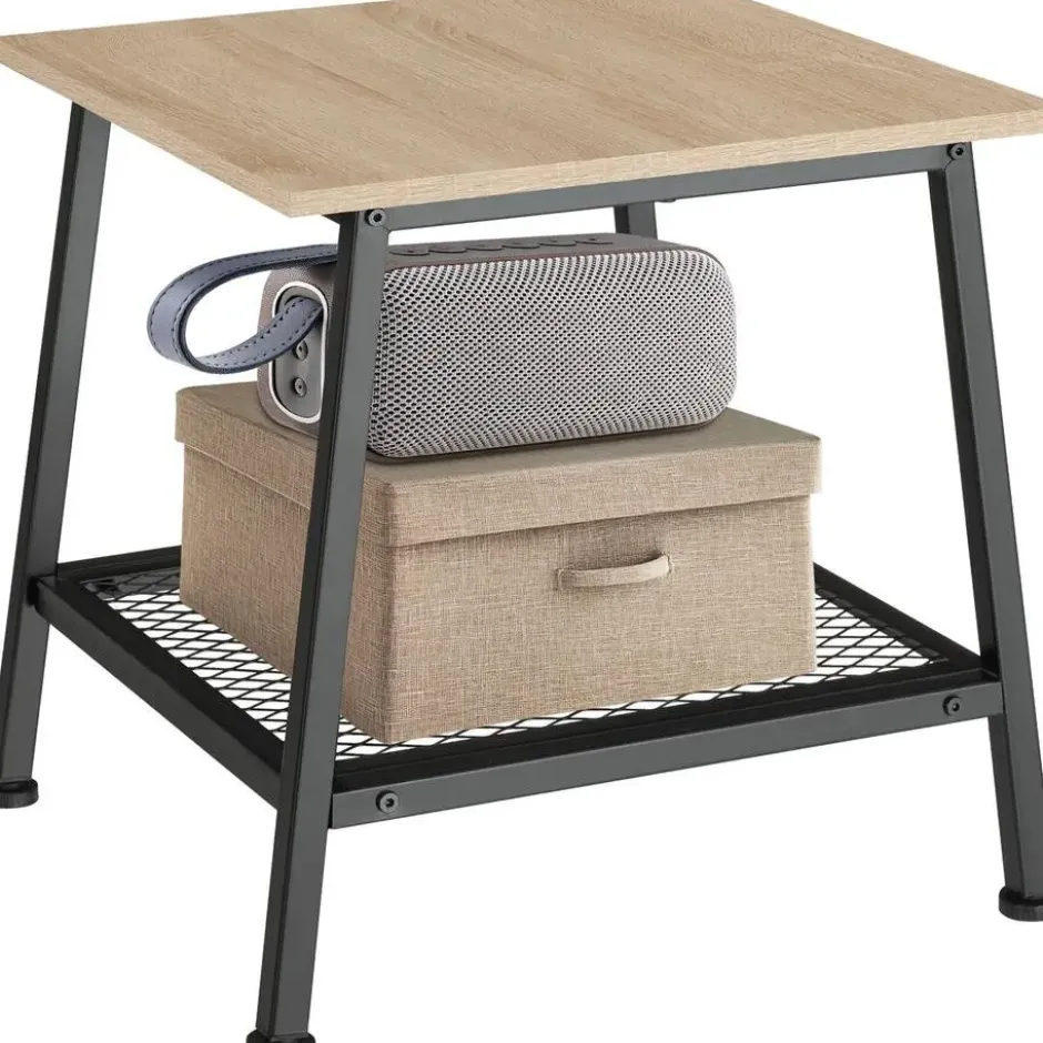 tectake Bijzettafel Bedford 45,5x45x47cm, Industrieel Licht Hout, Eiken Sonoma