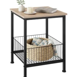 tectake Bijzettafel Grimsby 40x40x55,5cm, Industrieel Licht Hout, Eiken Sonoma