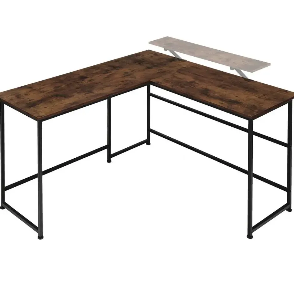 tectake Bureau Melrose 140x130x76,5cm, Industrieel Hout Donker, Rustiek