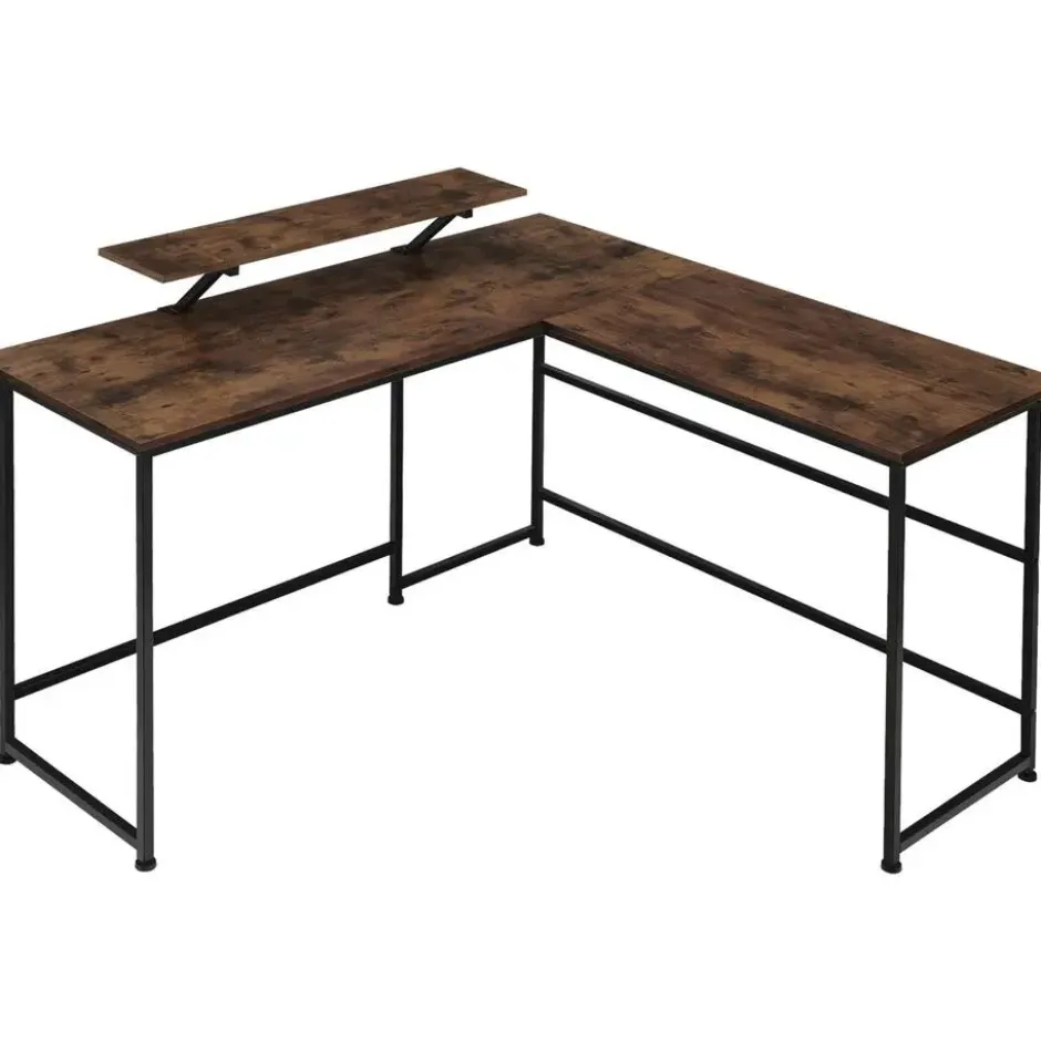 tectake Bureau Melrose 140x130x76,5cm, Industrieel Hout Donker, Rustiek