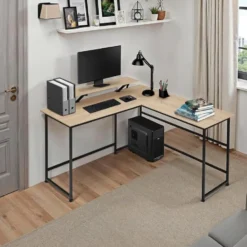 tectake Bureau Melrose 140x130x76,5cm, Industrieel Licht Hout, Eiken Sonoma