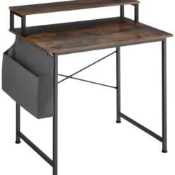 tectake Bureau met plank en organizer, Industrieel Hout Donker, Rustiek