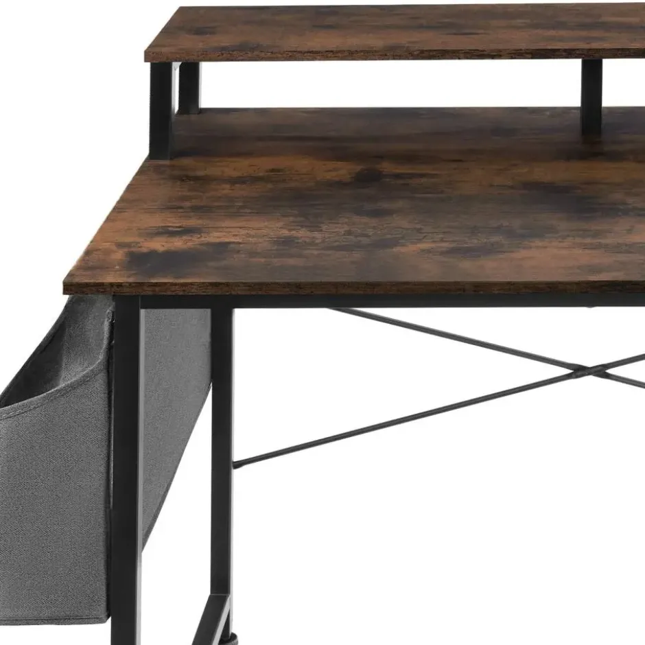tectake Bureau met plank en organizer, Industrieel Hout Donker, Rustiek