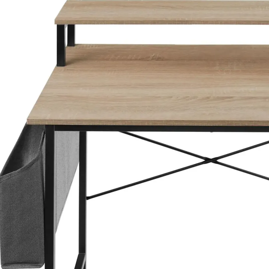 tectake Bureau met plank en organizer, Industrieel Licht Hout, Eiken Sonoma