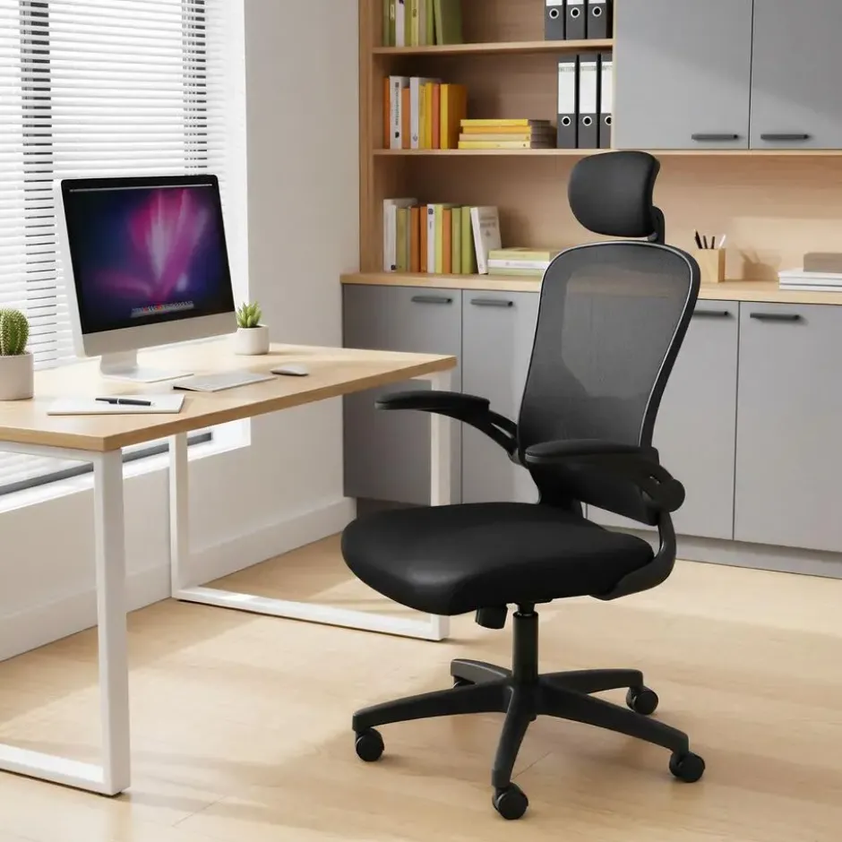 tectake Bureaustoel Arges ergonomisch met verstelbare hoofdsteun, Zwart