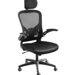 tectake Bureaustoel Arges ergonomisch met verstelbare hoofdsteun, Zwart
