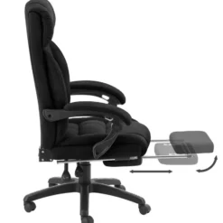 tectake Bureaustoel Jillien met voetsteun en veloursbekleding, Zwart