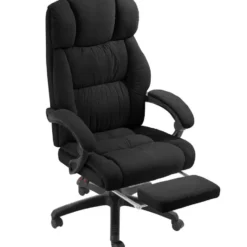 tectake Bureaustoel Jillien met voetsteun en veloursbekleding, Zwart