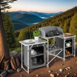 tectake - Campingkeuken 172x52x104cm, Grijs