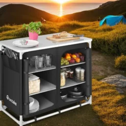 tectake - Campingkeuken 97x47,5x78cm, Zwart