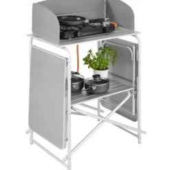 tectake Campingkeuken, Zwart, Aluminium Frame, 5 Vakken, Met Draagtas