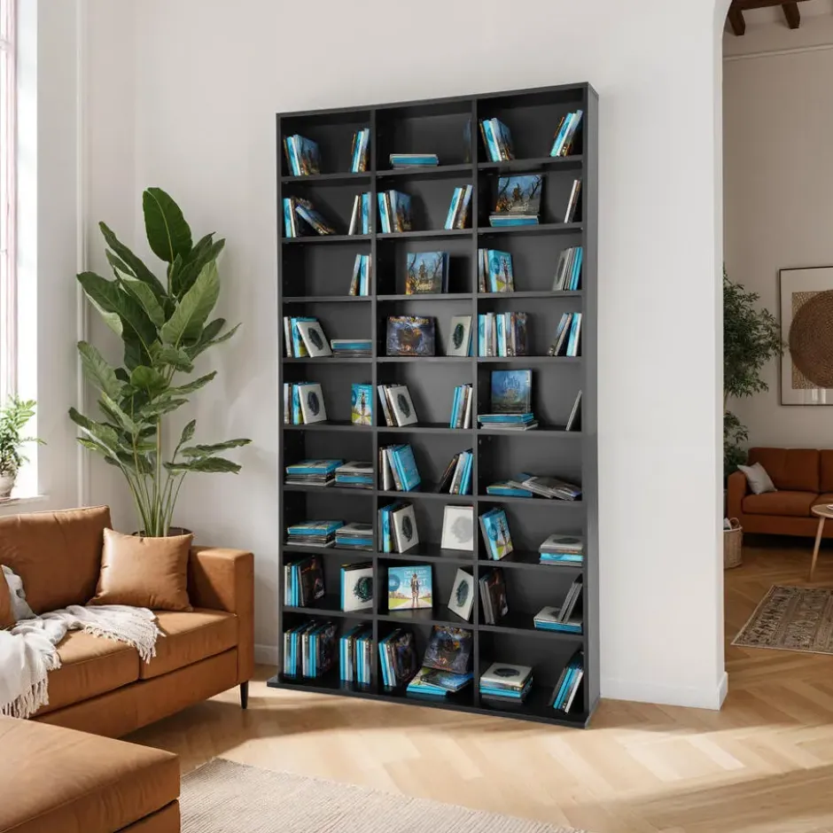 tectake - CD DVD kast - Zwart - 820 CD Opslag - 27 Vakken - 180x102cm