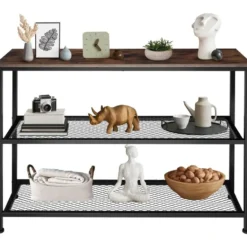 tectake Consoletafel Bristol 100x30x81cm, Industrieel Hout Donker, Rustiek