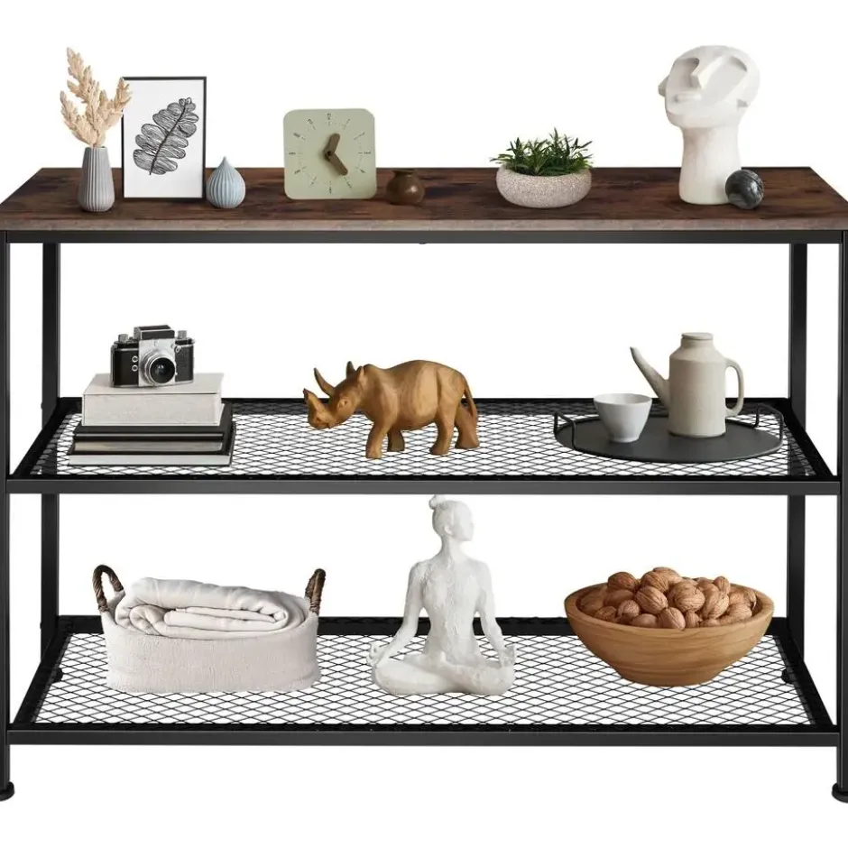 tectake Consoletafel Bristol 100x30x81cm, Industrieel Hout Donker, Rustiek