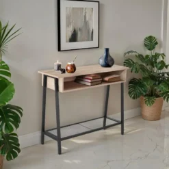 tectake Consoletafel Tralee 100x35x80,5cm, Industrieel Licht Hout, Eiken Sonoma